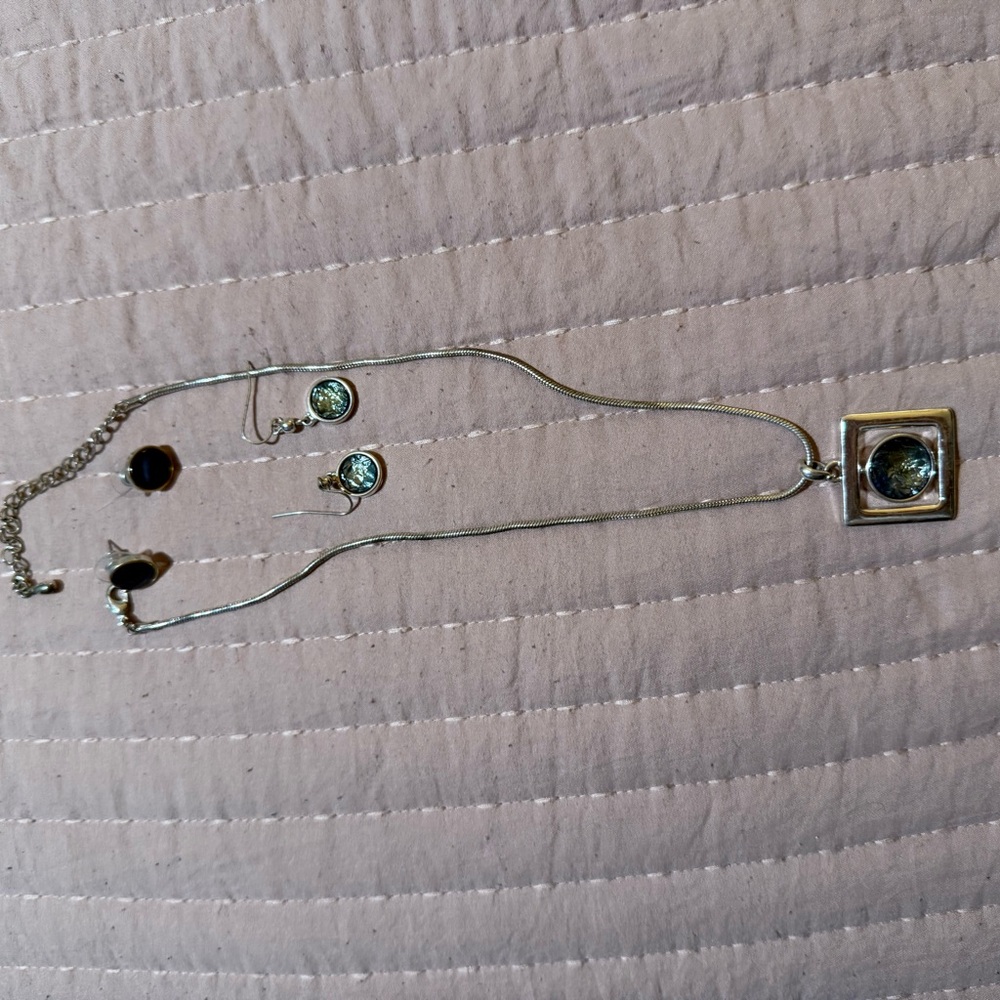 Elegant Silver Jewelry 3 Piece Set with Bluegreen Accents